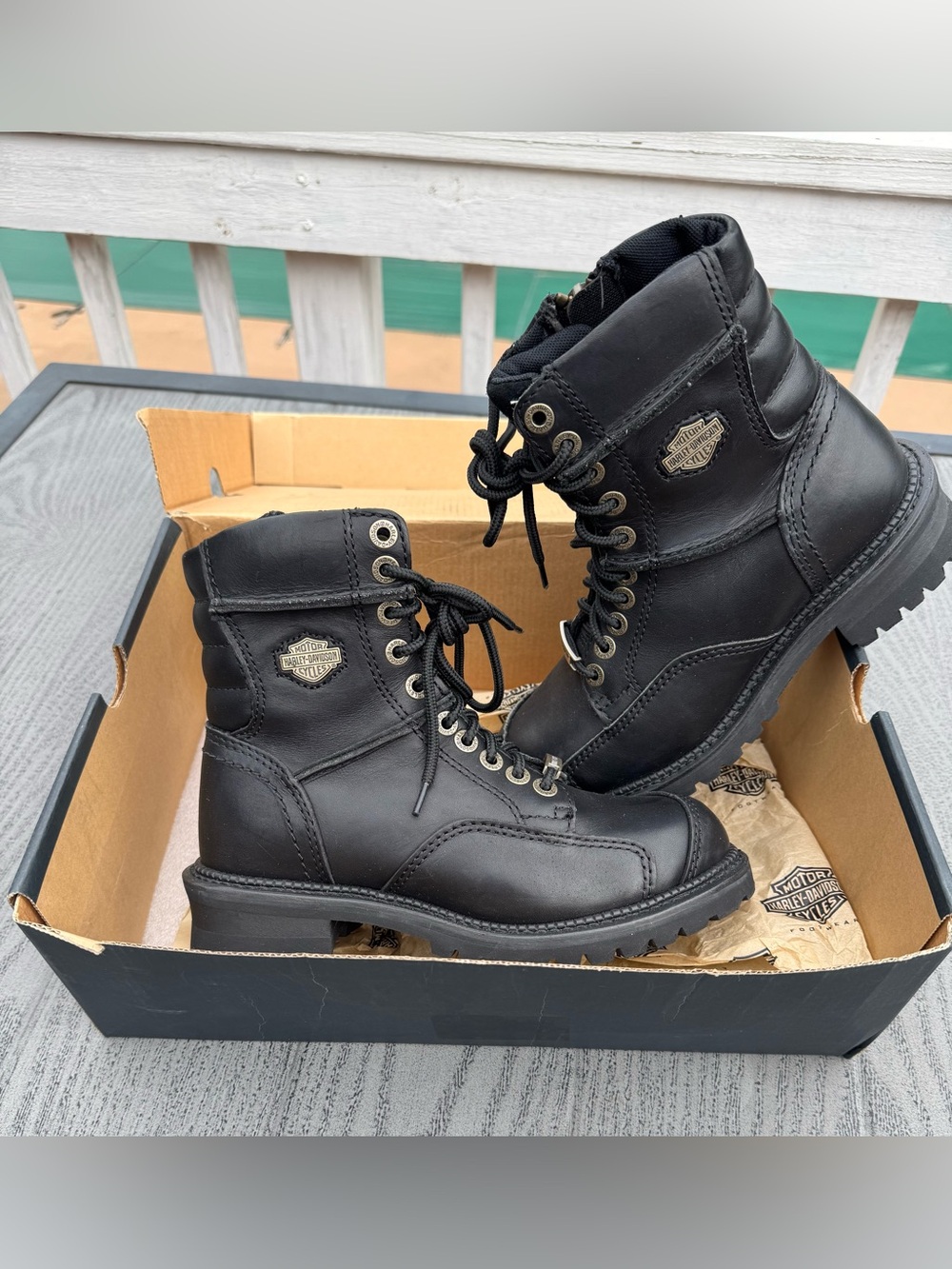 Harley-Davidson Black Leather Lace-Up Logger Riding Boots 6.5